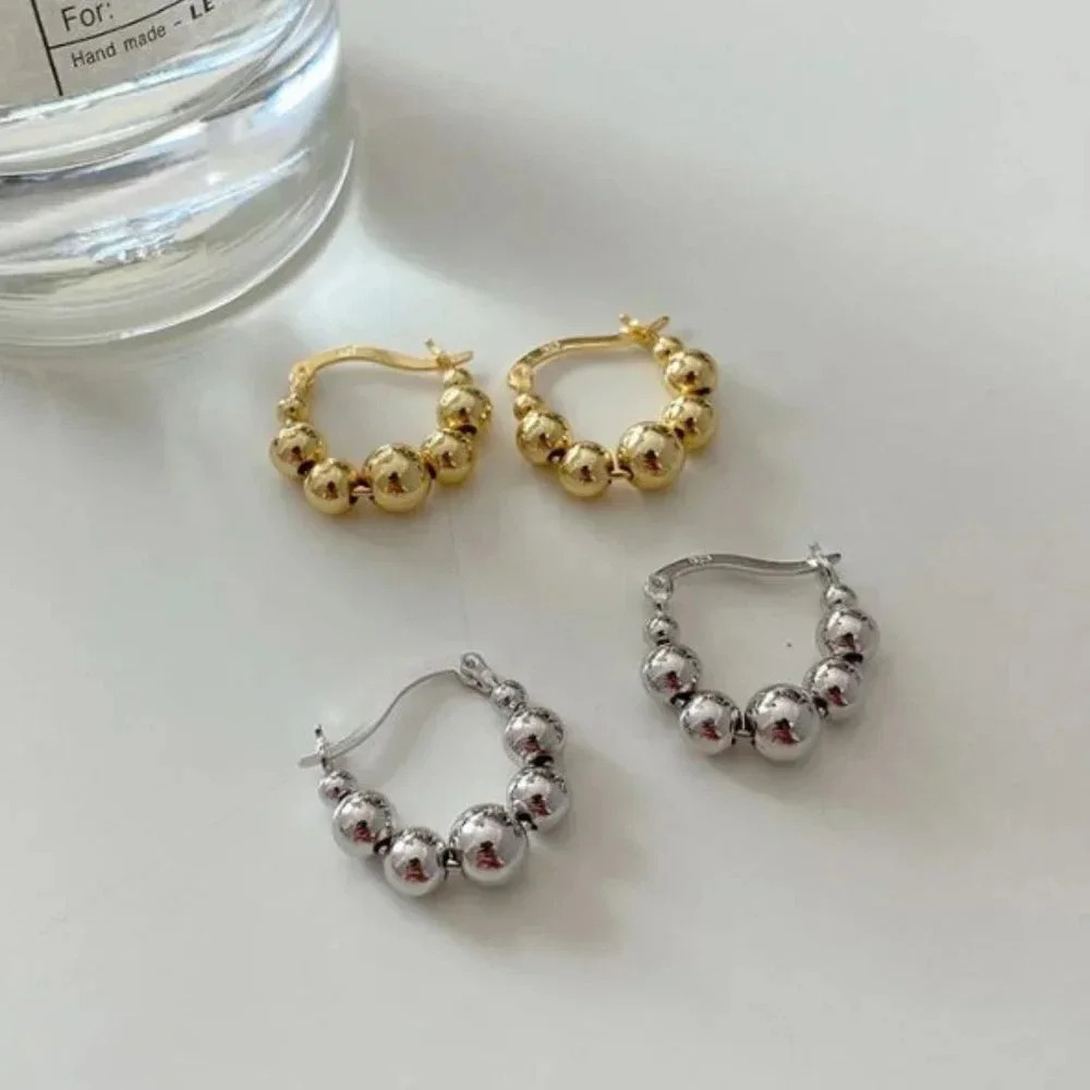 Sterling Silver Minimalist Bead Hoop Earrings